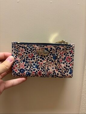 kate spade Floral Zip Card Wallet - Navy, Pink & Cream
